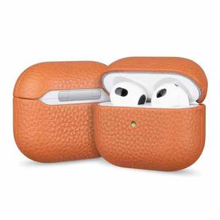 For AirPods Pro Litchi Grain Genuine Leather Earbuds Protective Case(Brown)