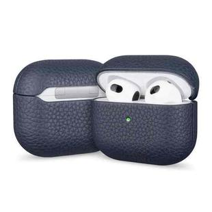 For AirPods 4 Litchi Grain Genuine Leather Earbuds Protective Case(Dark Blue)