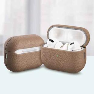 For AirPods Pro 2 Litchi Grain Genuine Leather Earbuds Protective Case(Khaki)