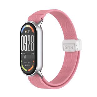 For Xiaomi Smart Band 10 / 9 / 8 Metal Head Magnetic Plastic Buckle Elastic Nylon Watch Band(Bright Pink)