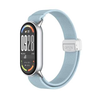 For Xiaomi Smart Band 10 / 9 / 8 Metal Head Magnetic Plastic Buckle Elastic Nylon Watch Band(Light Blue)
