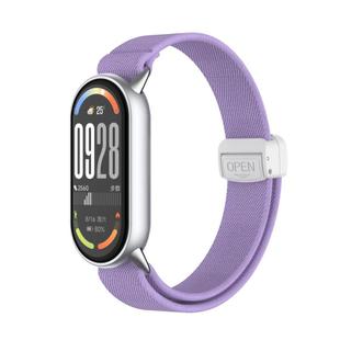 For Xiaomi Smart Band 10 / 9 / 8 Metal Head Magnetic Plastic Buckle Elastic Nylon Watch Band(Lavender)