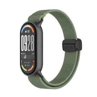 For Xiaomi Smart Band 10 / 9 / 8 Metal Head Magnetic Plastic Buckle Elastic Nylon Watch Band(Dark Green)