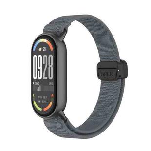 For Xiaomi Smart Band 10 / 9 / 8 Metal Head Magnetic Plastic Buckle Elastic Nylon Watch Band(Charcoal)