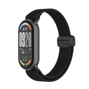 For Xiaomi Smart Band 10 / 9 / 8 Metal Head Magnetic Plastic Buckle Elastic Nylon Watch Band(Black)