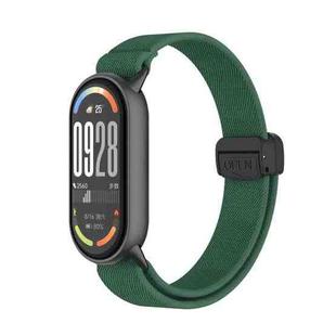 For Xiaomi Smart Band 10 / 9 / 8 Metal Head Magnetic Plastic Buckle Elastic Nylon Watch Band(Army Green)