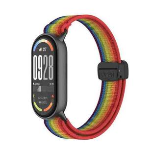 For Xiaomi Smart Band 10 / 9 / 8 Metal Head Magnetic Plastic Buckle Elastic Nylon Watch Band(Rainbow)
