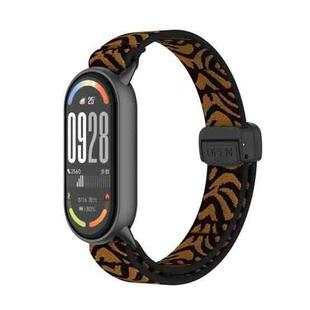 For Xiaomi Smart Band 10 / 9 / 8 Metal Head Magnetic Plastic Buckle Elastic Nylon Watch Band(Leopard)