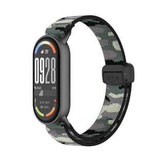 For Xiaomi Smart Band 10 / 9 / 8 Metal Head Magnetic Plastic Buckle Elastic Nylon Watch Band(Camouflage Jungle)