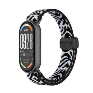 For Xiaomi Smart Band 10 / 9 / 8 Metal Head Magnetic Plastic Buckle Elastic Nylon Watch Band(Snow Leopard)
