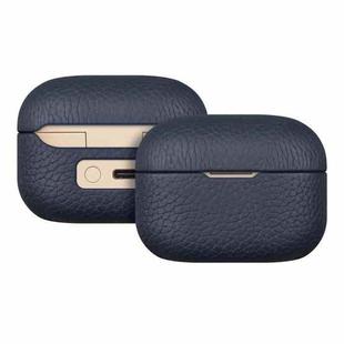 For  Sony LinkBuds S Litchi Print Genuine Leather Bluetooth Headset Protective Case(Dark Blue)