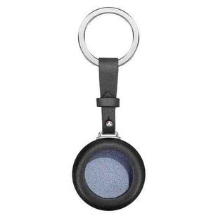 For Airtag Genuine Leather Shockproof Anti-scratch Protective Case Cover with Keychain(Black)
