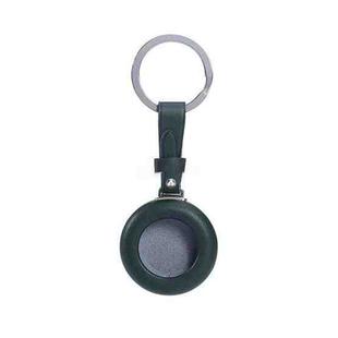 For Airtag Genuine Leather Shockproof Anti-scratch Protective Case Cover with Keychain(Dark green)