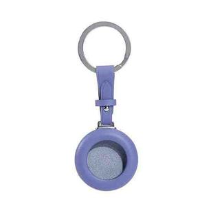 For Airtag Genuine Leather Shockproof Anti-scratch Protective Case Cover with Keychain(Light Purple)