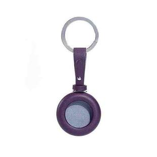For Airtag Genuine Leather Shockproof Anti-scratch Protective Case Cover with Keychain(Dark Purple)