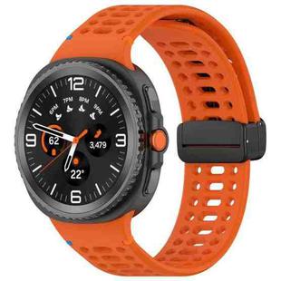 For Samsung Galaxy Watch8 40 / 44mm Magnetic Black Buckle Breathable Stitched Silicone Watch Band(Orange)