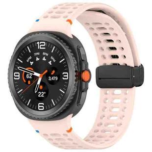 For Samsung Galaxy Watch8 40 / 44mm Magnetic Black Buckle Breathable Stitched Silicone Watch Band(Pink)