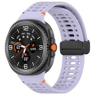For Samsung Galaxy Watch8 40 / 44mm Magnetic Black Buckle Breathable Stitched Silicone Watch Band(Purple)