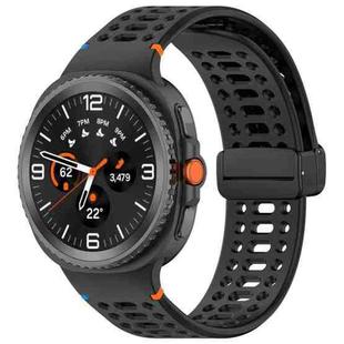 For Samsung Galaxy Watch8 40 / 44mm Magnetic Black Buckle Breathable Stitched Silicone Watch Band(Black)