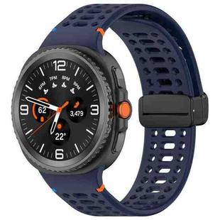 For Samsung Galaxy Watch8 40 / 44mm Magnetic Black Buckle Breathable Stitched Silicone Watch Band(Dark Blue)
