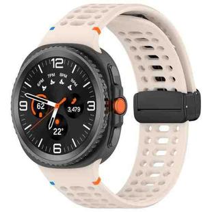 For Samsung Galaxy Watch8 40 / 44mm Magnetic Black Buckle Breathable Stitched Silicone Watch Band(Starlight)