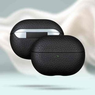 For Huawei FreeBuds Pro 4 Litchi Print Genuine Leather Bluetooth Headset Protective Case(Black)