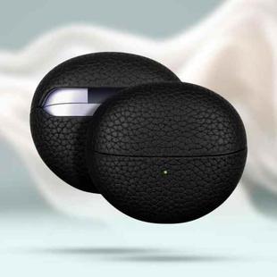For Huawei FreeClip Litchi Print Genuine Leather Bluetooth Headset Protective Case(Black)