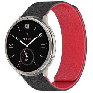 For Amazfit Active 2 / Active 2 Square Cloud Wood Grain Silicone Soft Magnetic Watch Band(Black Red)