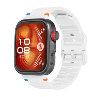 For Huawei Watch Fit 4 Pro / Fit 4 / Fit 3 Wave Texture Stitched Color Buckle Silicone Watch Band(White)