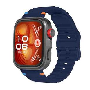 For Huawei Watch Fit 4 Pro / Fit 4 / Fit 3 Wave Texture Stitched Color Buckle Silicone Watch Band(Midnight Blue)