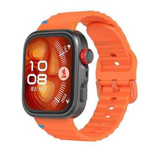 For Huawei Watch Fit 4 Pro / Fit 4 / Fit 3 Wave Texture Stitched Color Buckle Silicone Watch Band(Orange)