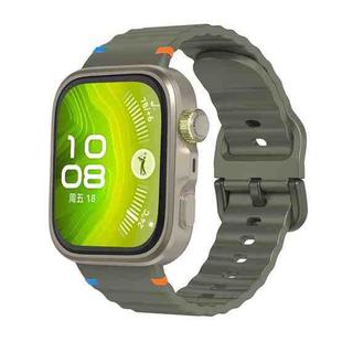 For Huawei Watch Fit 4 Pro / Fit 4 / Fit 3 Wave Texture Stitched Color Buckle Silicone Watch Band(Army Green)