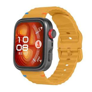 For Huawei Watch Fit 4 Pro / Fit 4 / Fit 3 Wave Texture Stitched Color Buckle Silicone Watch Band(Yellow)