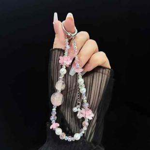 Pink Hulu Tassel Crystal Phone Chain