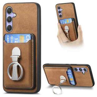 For Samsung Galaxy A24 5G Retro Folding Ring Holder Card Bag MagSafe Phone Case(Brown)