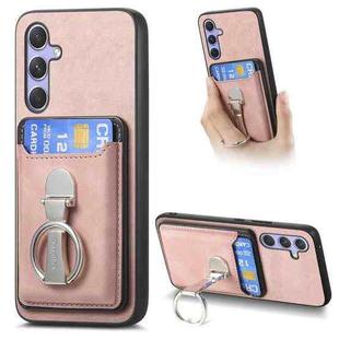 For Samsung Galaxy A24 5G Retro Folding Ring Holder Card Bag MagSafe Phone Case(Pink)