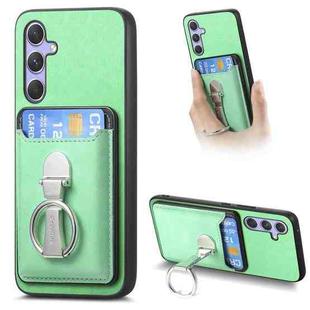 For Samsung Galaxy A55 5G Retro Folding Ring Holder Card Bag MagSafe Phone Case(Green)