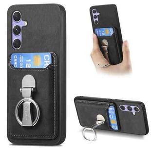 For Samsung Galaxy A26 5G Retro Folding Ring Holder Card Bag MagSafe Phone Case(Black)