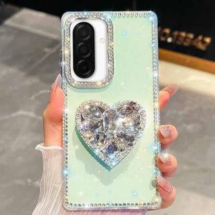 For Samsung Galaxy A26 5G Diamond Glitter Gemstone Heart Holder Phone Case(Light Green)