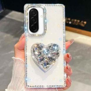 For Samsung Galaxy A26 5G Diamond Glitter Gemstone Heart Holder Phone Case(White)