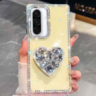 For Samsung Galaxy A36 5G Diamond Glitter Gemstone Heart Holder Phone Case(Light Yellow)