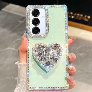For Samsung Galaxy S25+ 5G Diamond Glitter Gemstone Heart Holder Phone Case(Light Green)