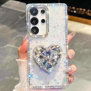 For Samsung Galaxy S25 Ultra 5G Diamond Glitter Gemstone Heart Holder Phone Case(Transparent Stars)