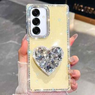For Samsung Galaxy A16 5G Diamond Glitter Gemstone Heart Holder Phone Case(Light Yellow)