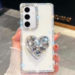 For Samsung Galaxy S24 FE 5G Diamond Glitter Gemstone Heart Holder Phone Case(White)
