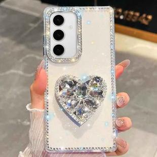 For Samsung Galaxy S24 FE 5G Diamond Glitter Gemstone Heart Holder Phone Case(Transparent)