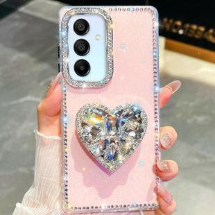 For Samsung Galaxy A15 5G Diamond Glitter Gemstone Heart Holder Phone Case(Light Pink)