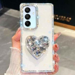For Samsung Galaxy A15 5G Diamond Glitter Gemstone Heart Holder Phone Case(White)
