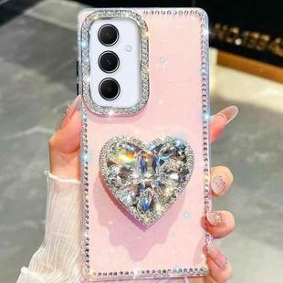 For Samsung Galaxy A55 5G Diamond Glitter Gemstone Heart Holder Phone Case(Light Pink)