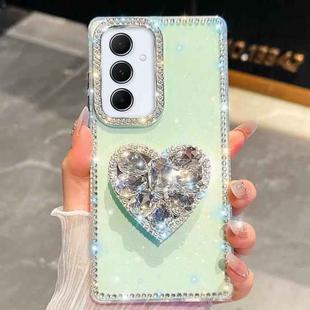 For Samsung Galaxy A55 5G Diamond Glitter Gemstone Heart Holder Phone Case(Light Green)